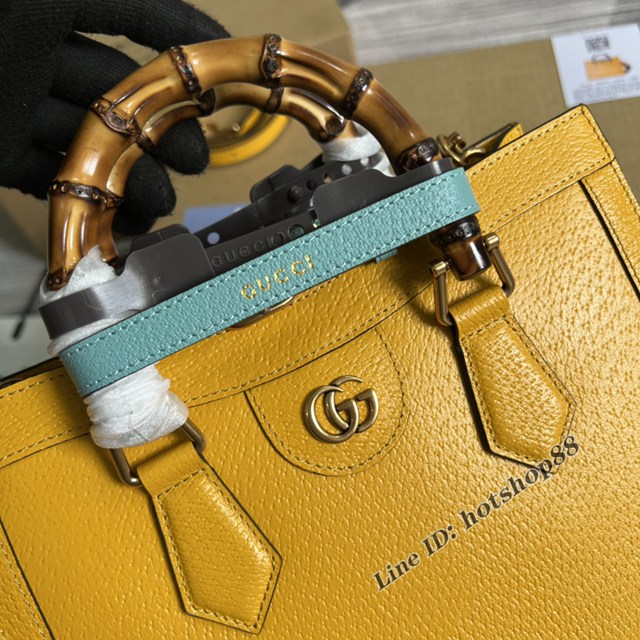 Gucci官網2022新款兩根霓虹色扣帶女包 古馳原廠皮竹節中號手提托特包702721 gqy4674